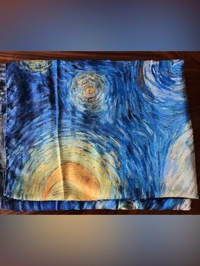 Elegant Blue and Yellow Artistic Scarf